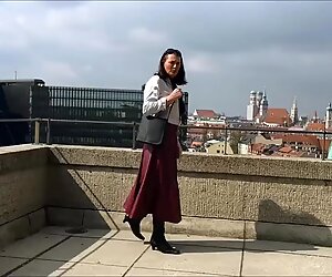 Long leather skirt outdoors