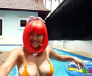 Asian teen with braces shows her natural pussy