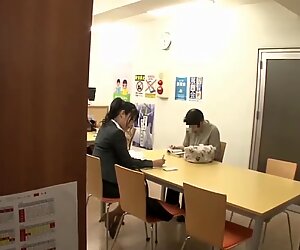 asian lesbian couple get down in library