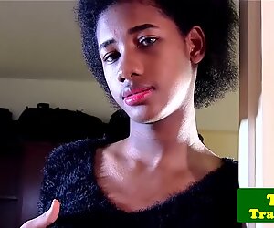 Ebony thai ladyboy Look Me wanks her big cock