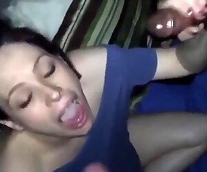 Cuck prematurely cums on her face as she sucks bbc