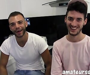 Cock stud fucks hairy jock in kitchen before cumshot
