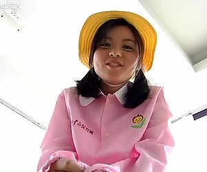 Stupid Asian teen Maki Chan puts on granny's clothes